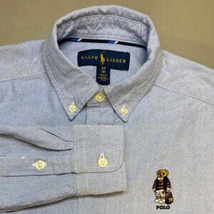 Polo Ralph Lauren Polo Bear Shirt S Cotton Oxford Boys Long Sleeve Size 8 Blue